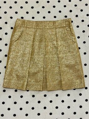 J. Crew Collection Gold Metallic Pleated Mini Skirt Size 2